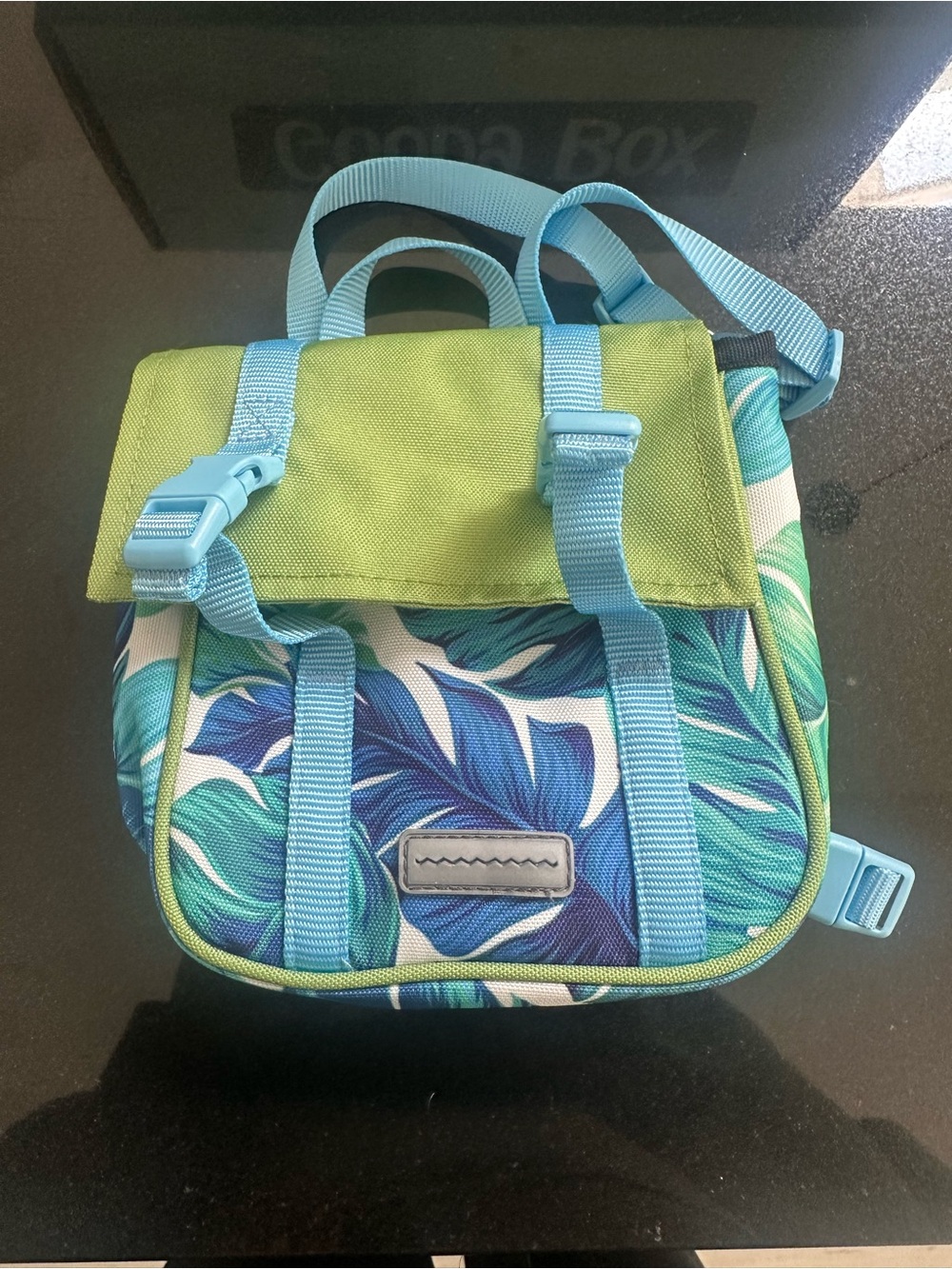 Floral Leaf Print Mini Backpack - Green & Blue